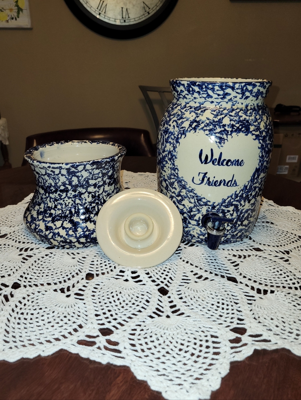 Marshall Pottery Beverage Dispenser Crock Signed Bill Cole Welcome Friends